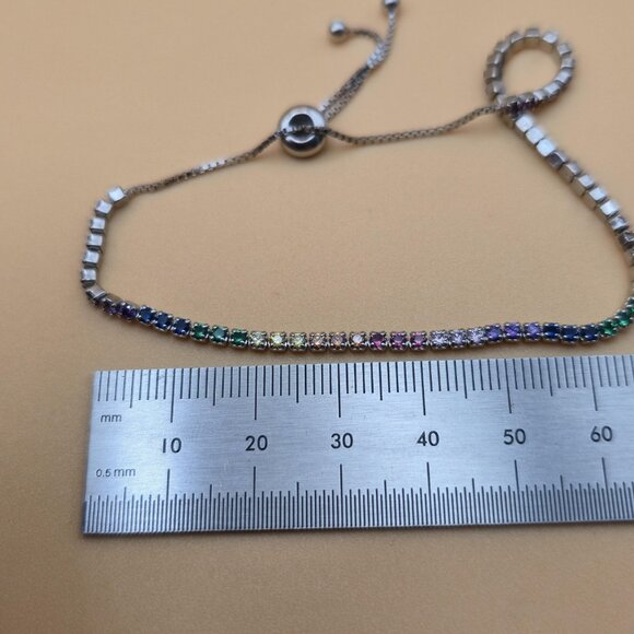 7 Inch Sterling Silver Rainbow Of Color Cubic Zirconia Gems Bracelet A4631 - Picture 7 of 8